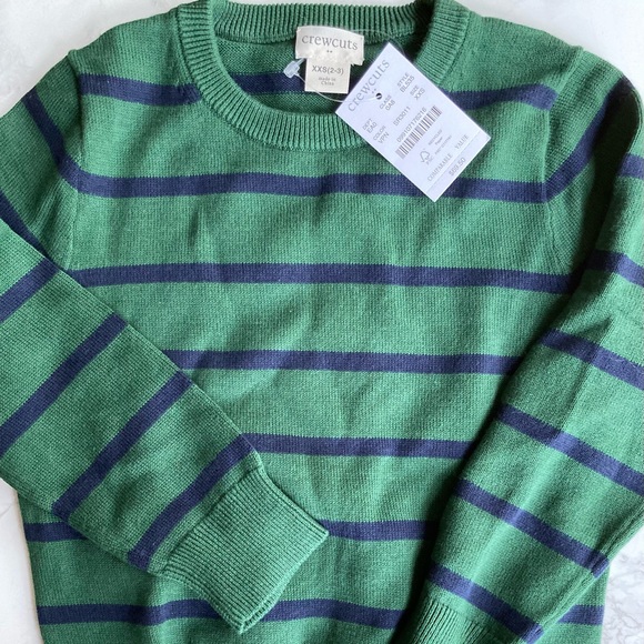 NWT Green and Navy J.Crew striped cotton crewneck sweater - Picture 1 of 2